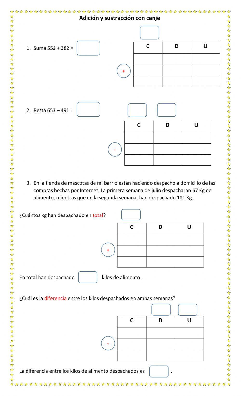 Adición y sustracción con canje