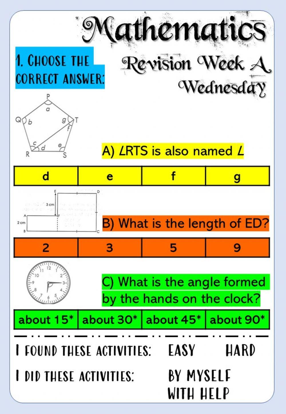 Revision Week A - Math 6 - Wednesday