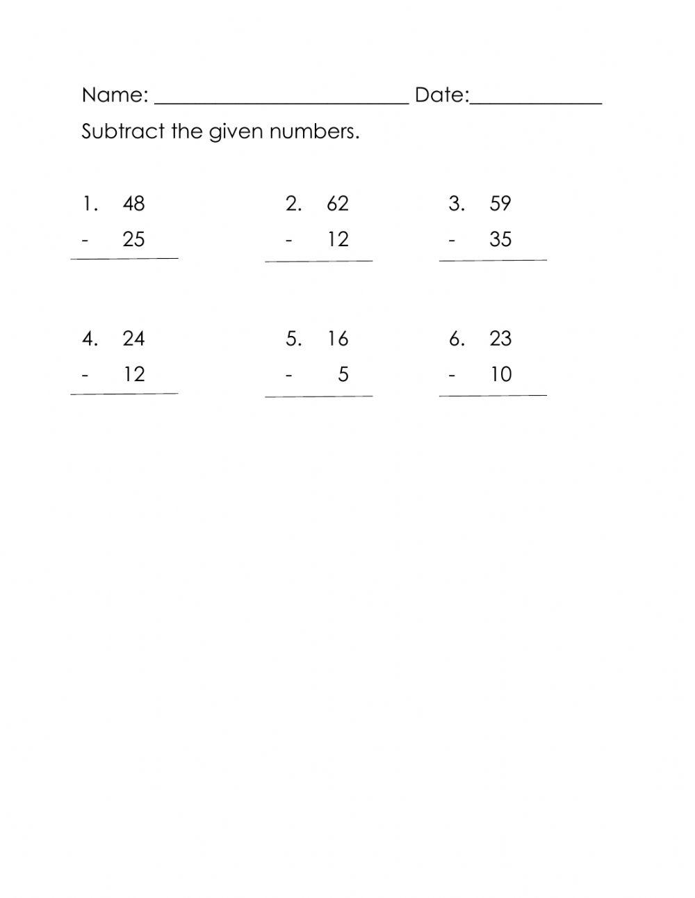 Subtraction without regrouping
