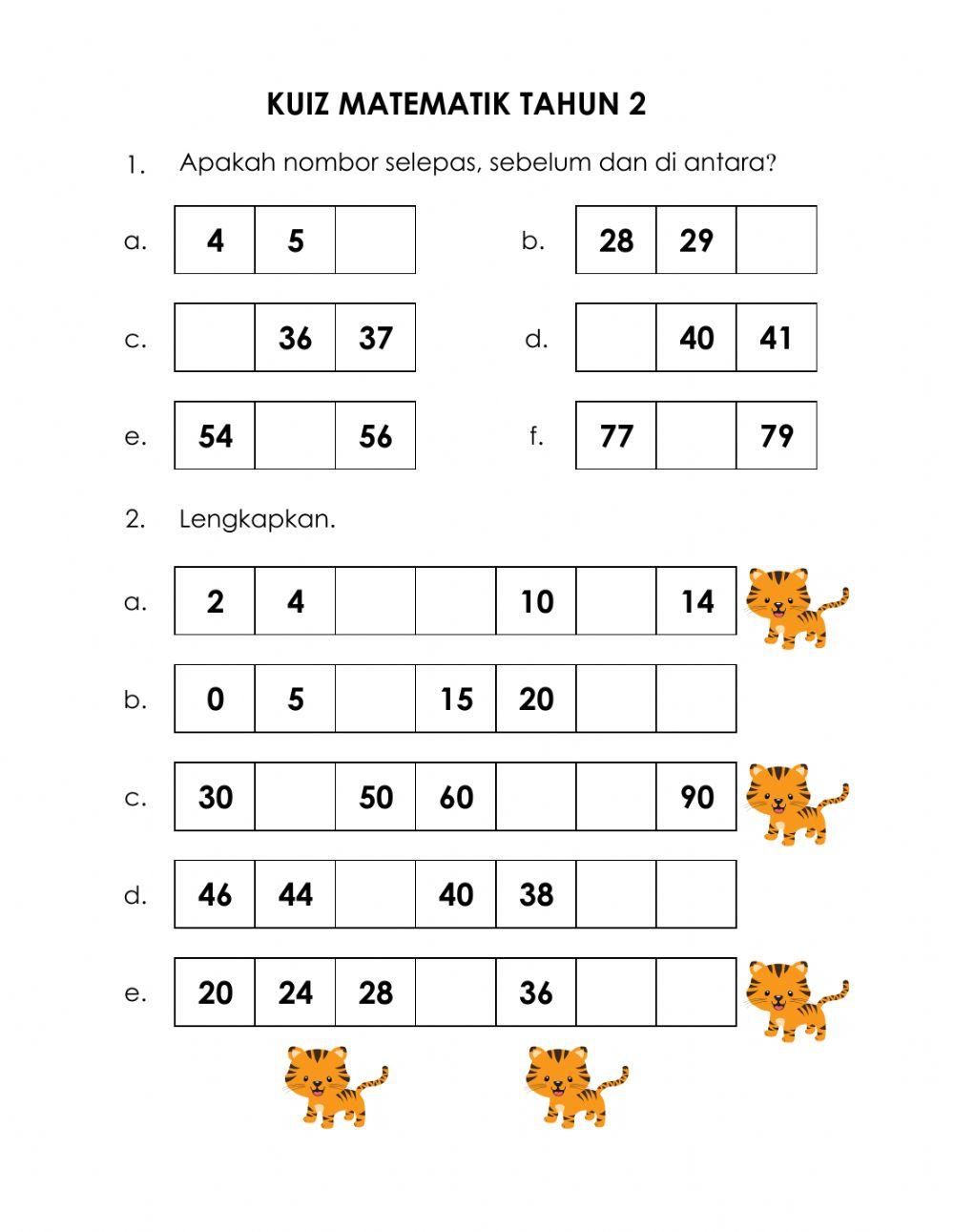 Kuiz matematik tahun 2 interactive worksheet  Live Worksheets