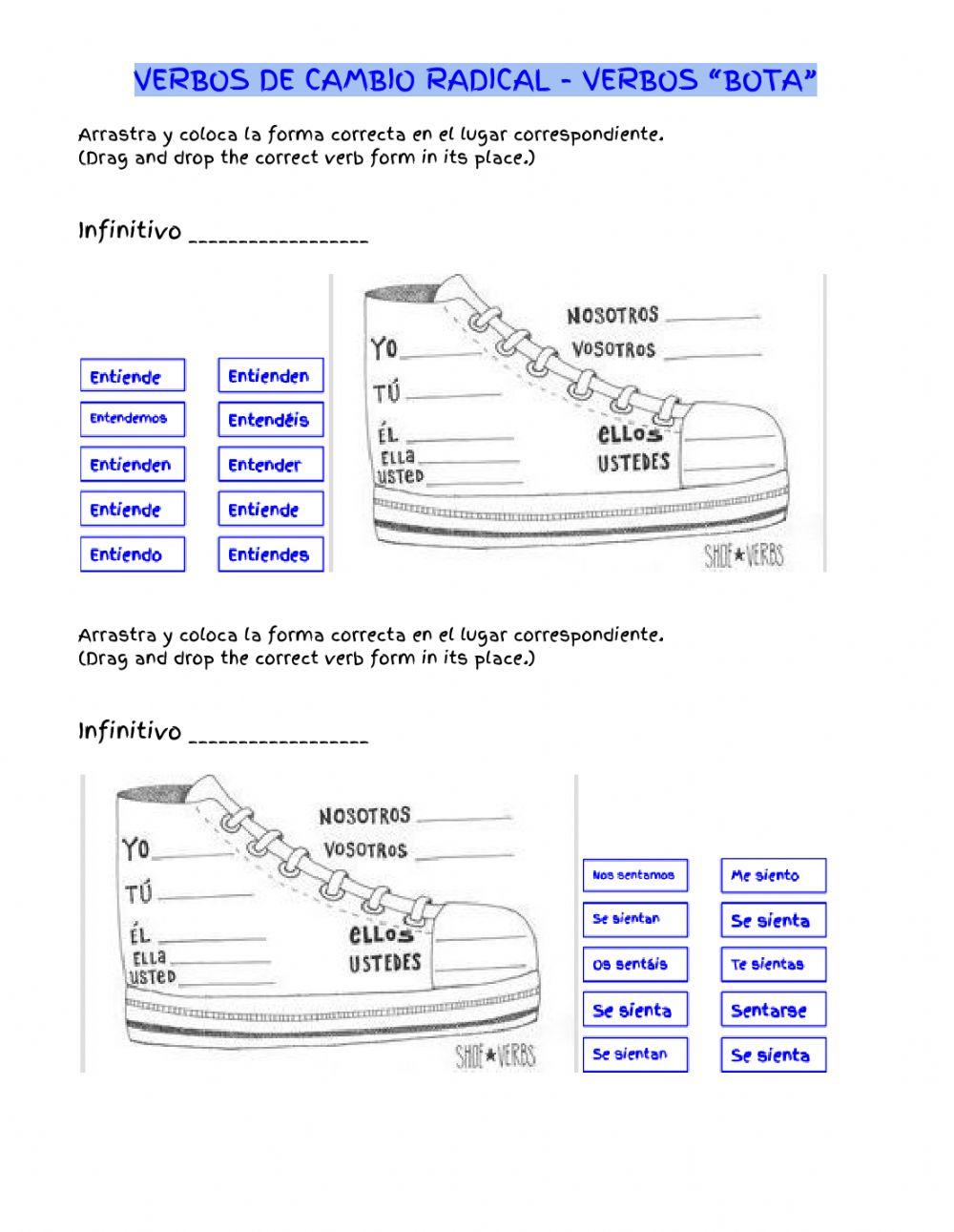 Verbos de Cambio Radical e ie verbos bota online exercise for