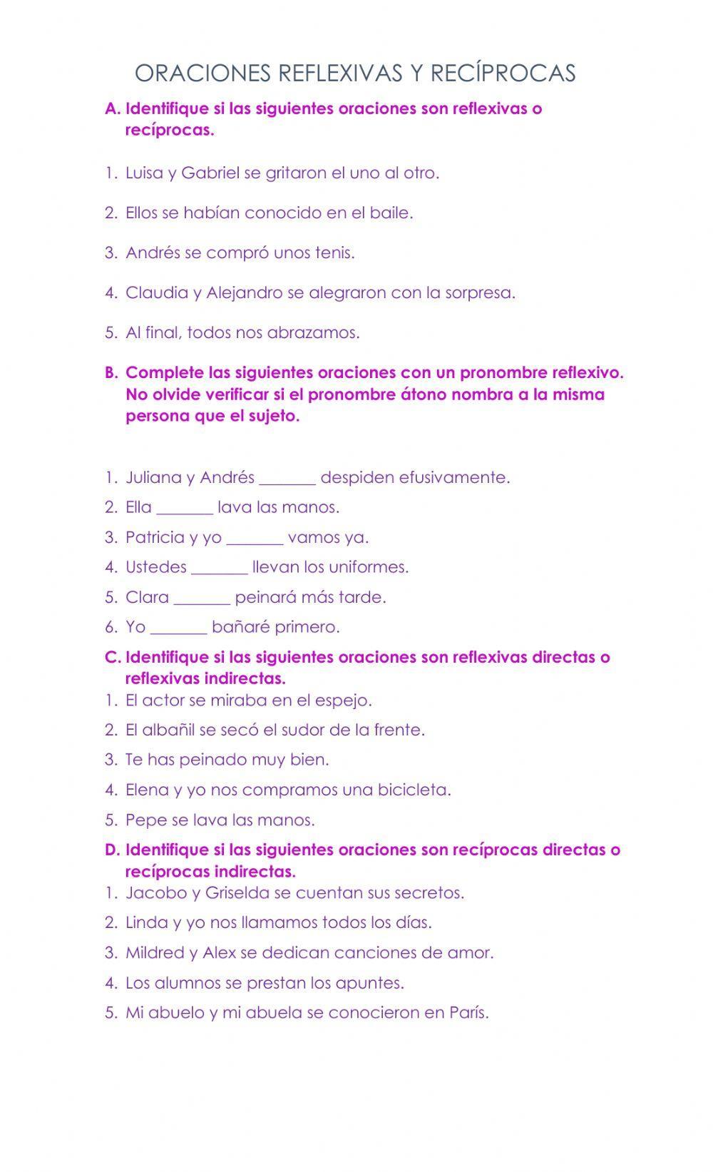 Oraciones reflexivas y recíprocas