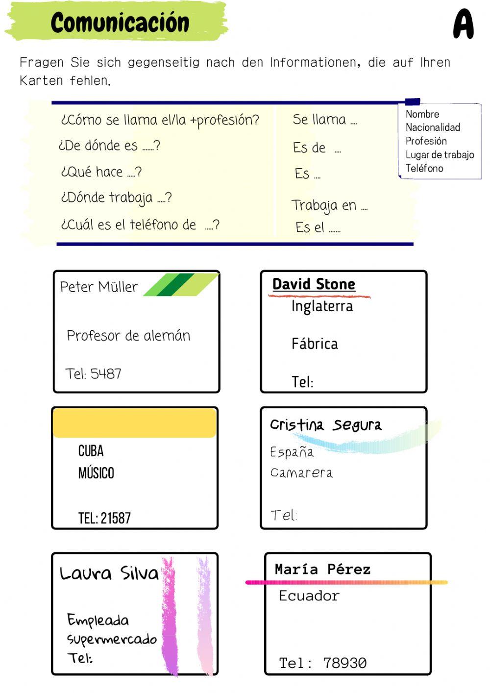 Información personal en parejas A