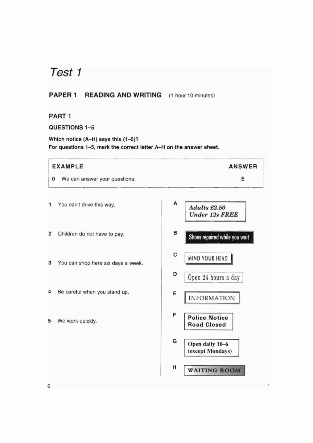 ket1 test 1 reading part 1