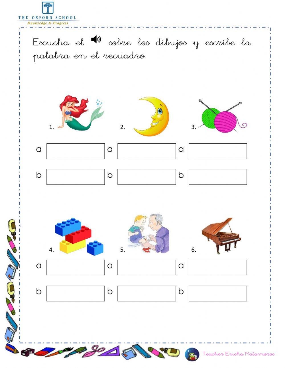 Escribir palabras con na ne ni no nu