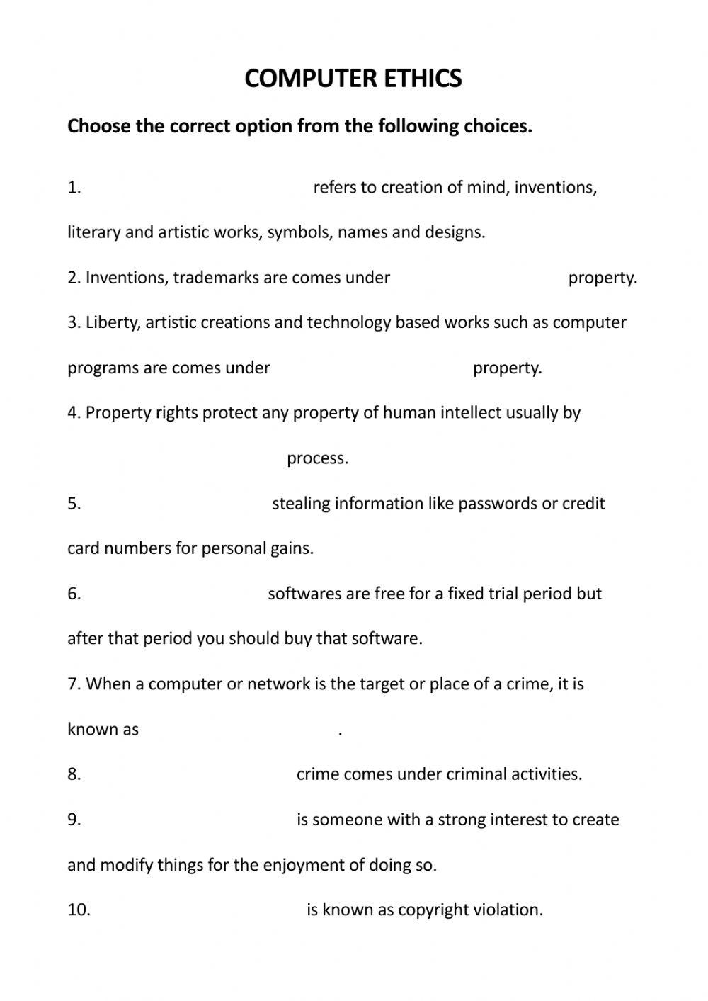 Class-10 Computer Worksheet Part-2