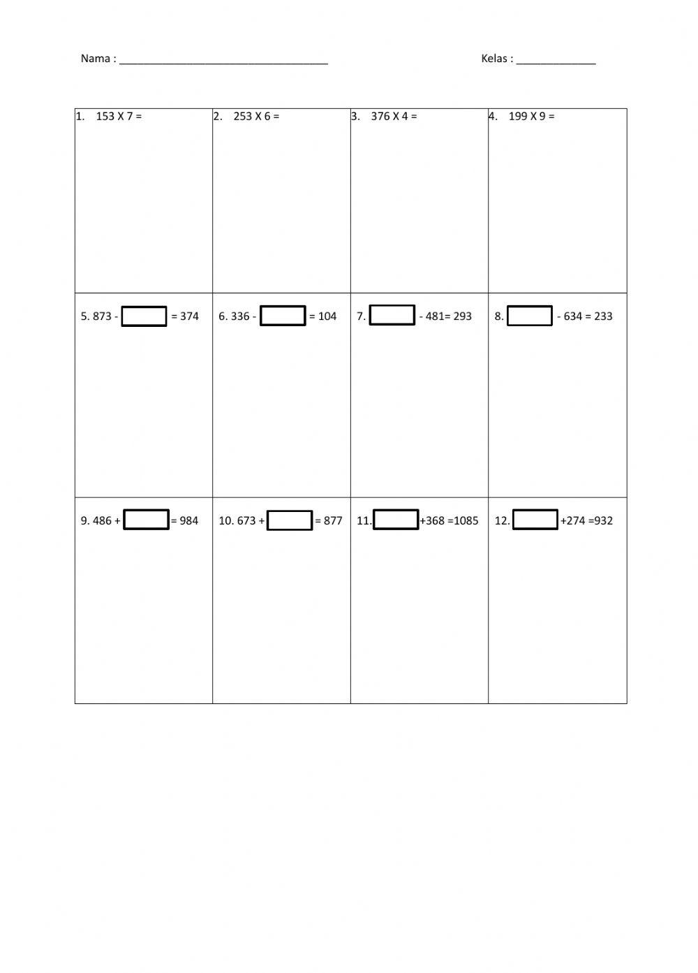 Latihan tambah tolak darab