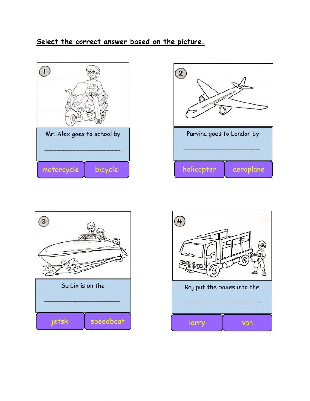 Transportation exercise for Level 2 | Live Worksheets