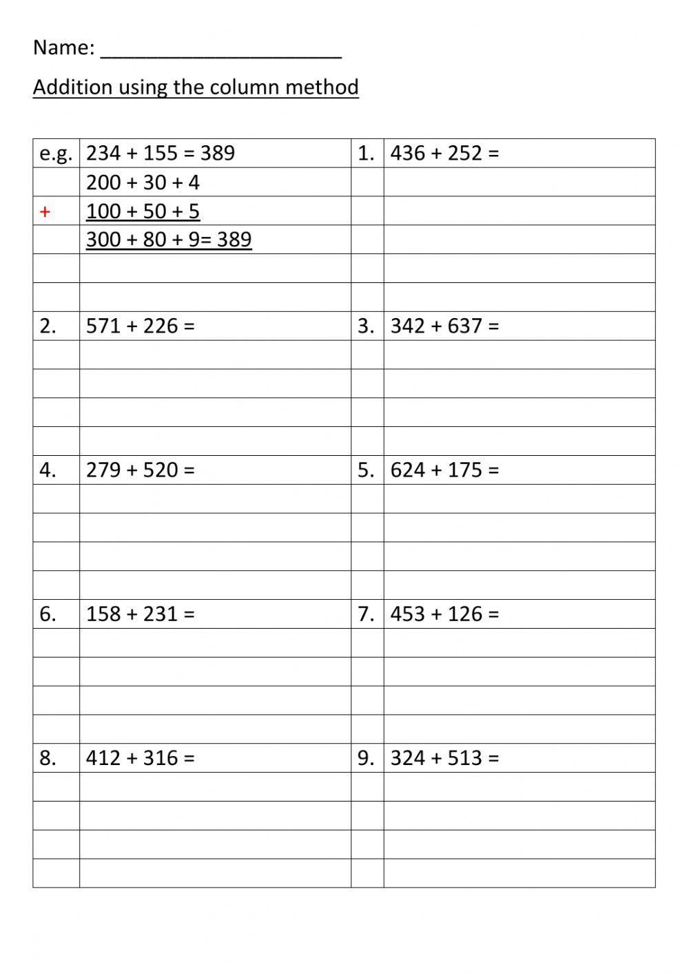 Column addition 299171 WManuel Live Worksheets