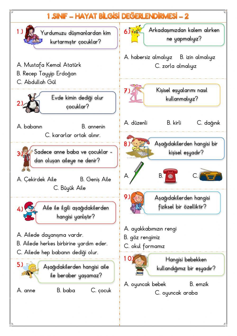 Hayat bilgisi dönem değerlendirmesi 1