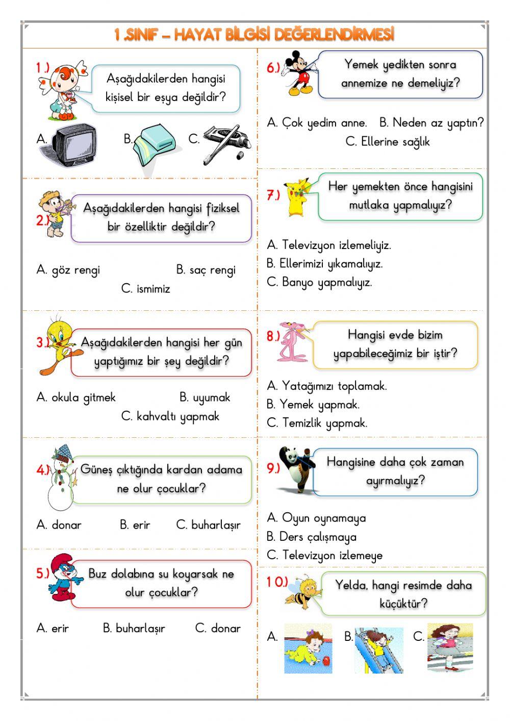 Hayat bilgisi dönem değerlendirmesi 1