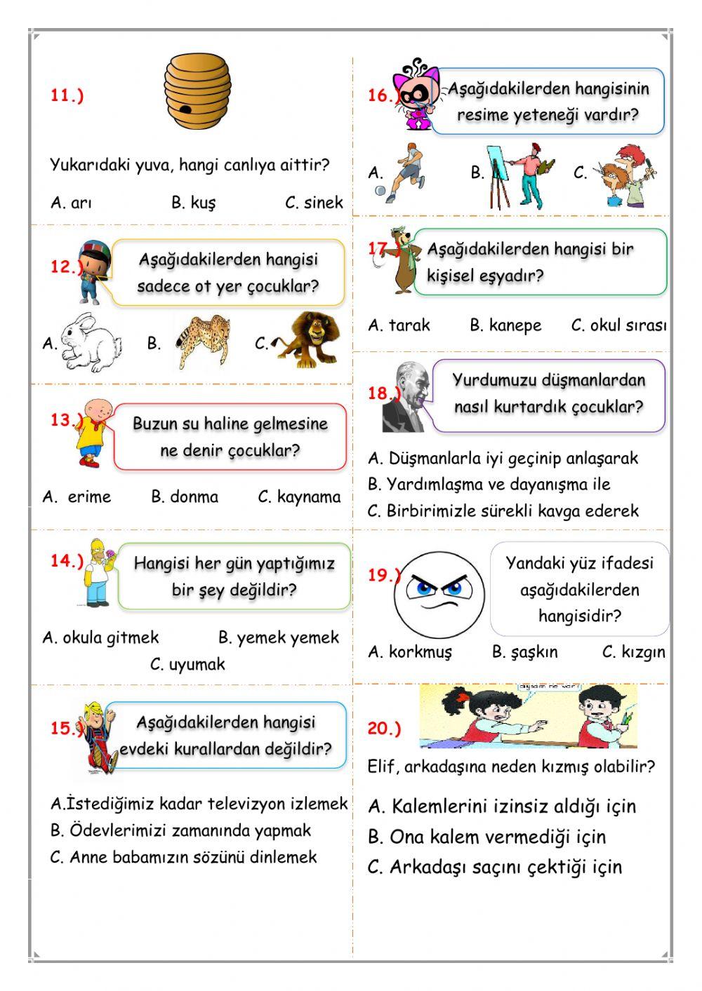 Hayat bilgisi dönem değerlendirmesi 1