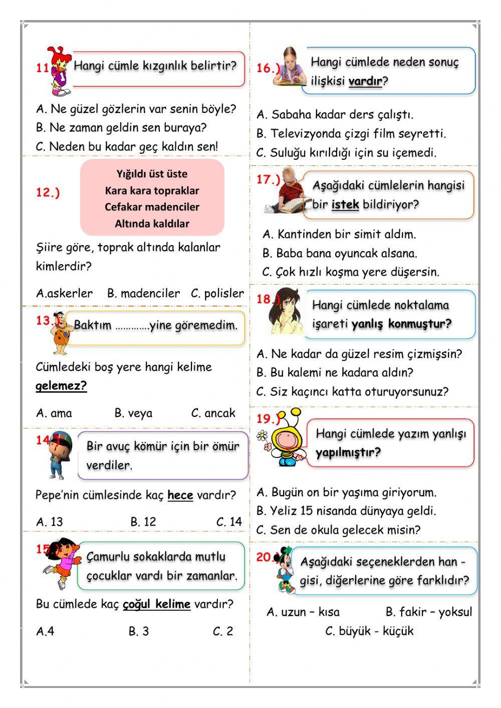 Türkçe dönem değerlendirmesi 1