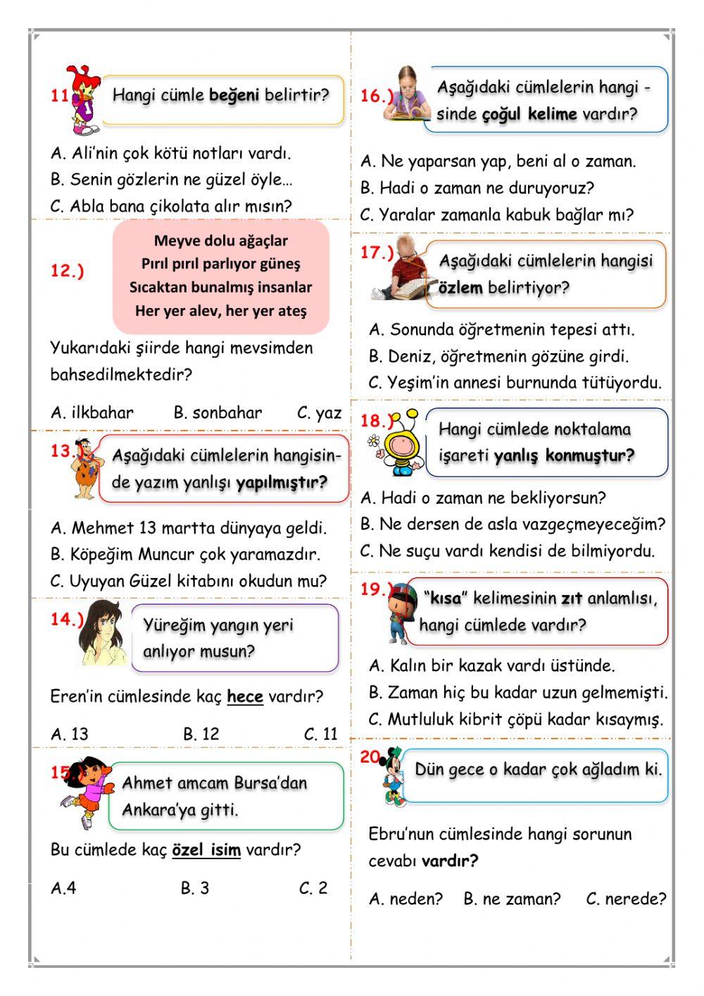 Türkçe dönem değerlendirmesi 1