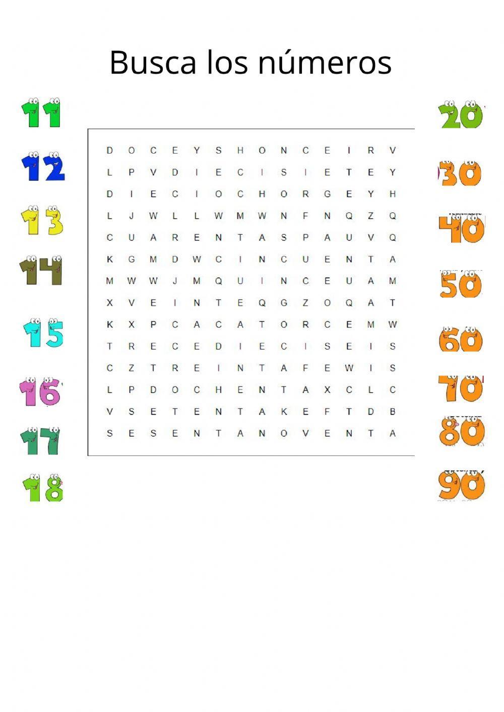 Sopa de letras Numeros 1-100