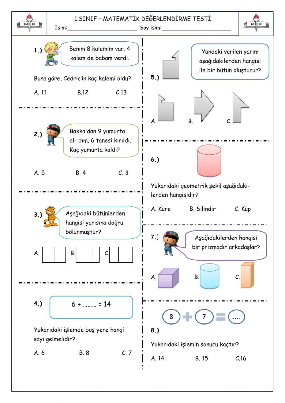 Matematik dönem değerlendirme 1