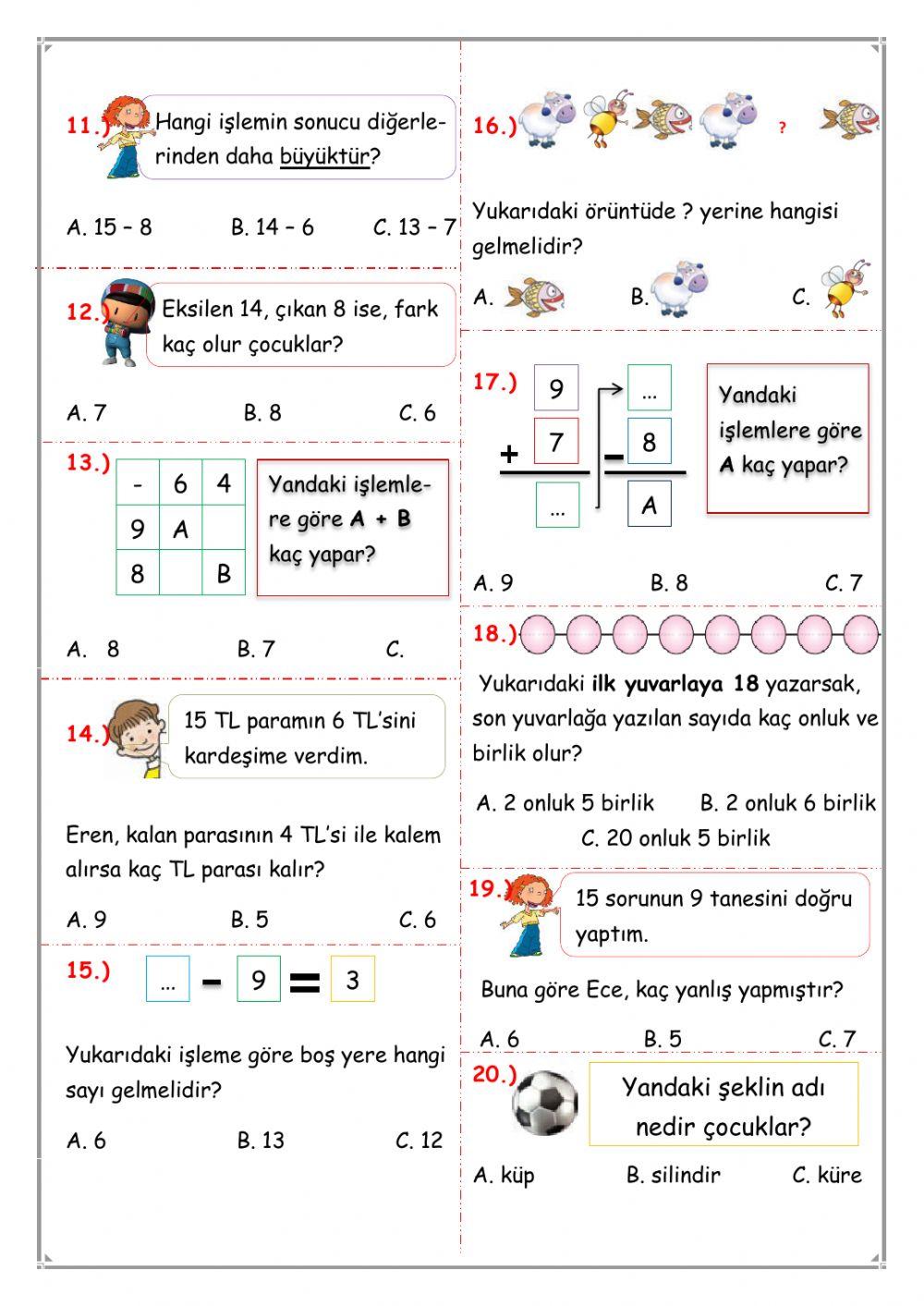 Matematik dönem değerlendirme 1