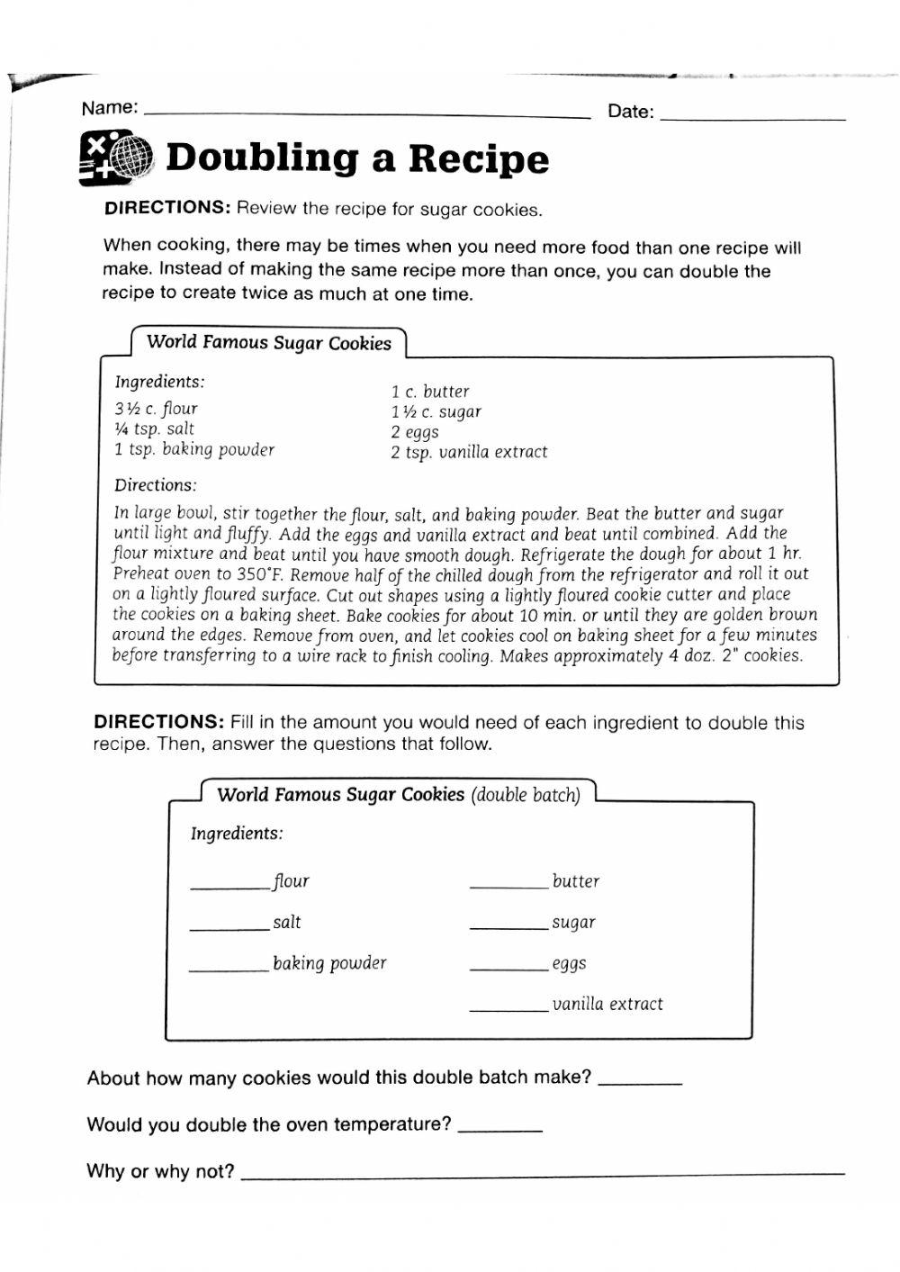 Doubling a Recipe worksheet | Live Worksheets doubling-a-recipe-worksheet-live-worksheets