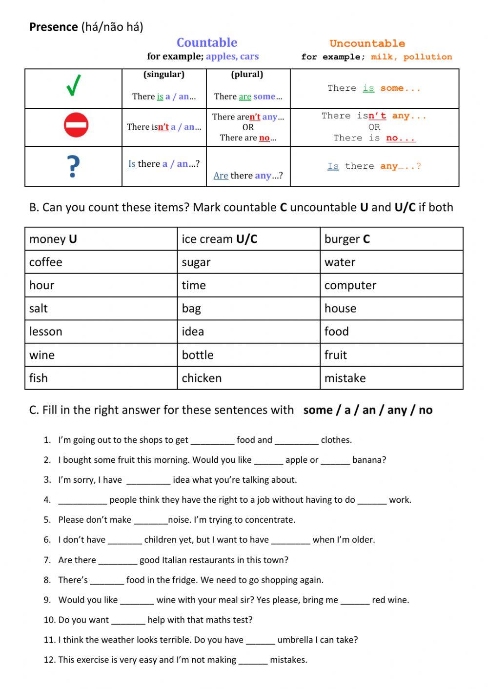 Countable and Uncountable Presence