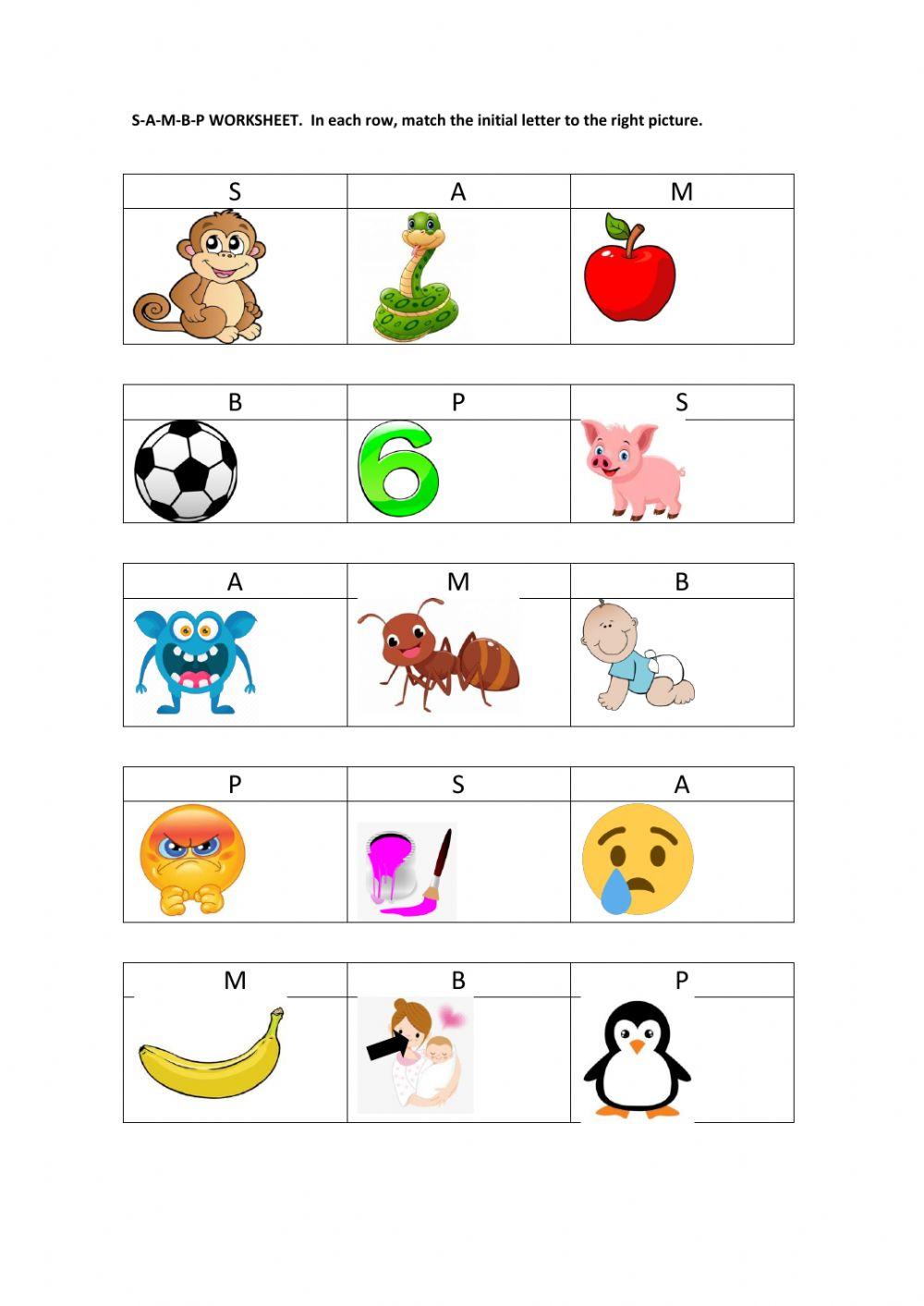 S-A-M-B-P matching worksheet