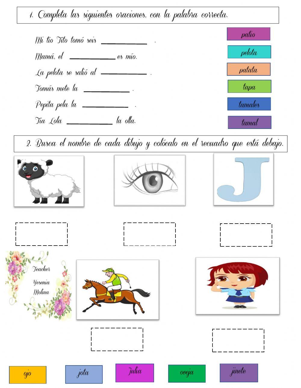 Sílabas formadas con las consonantes t y j