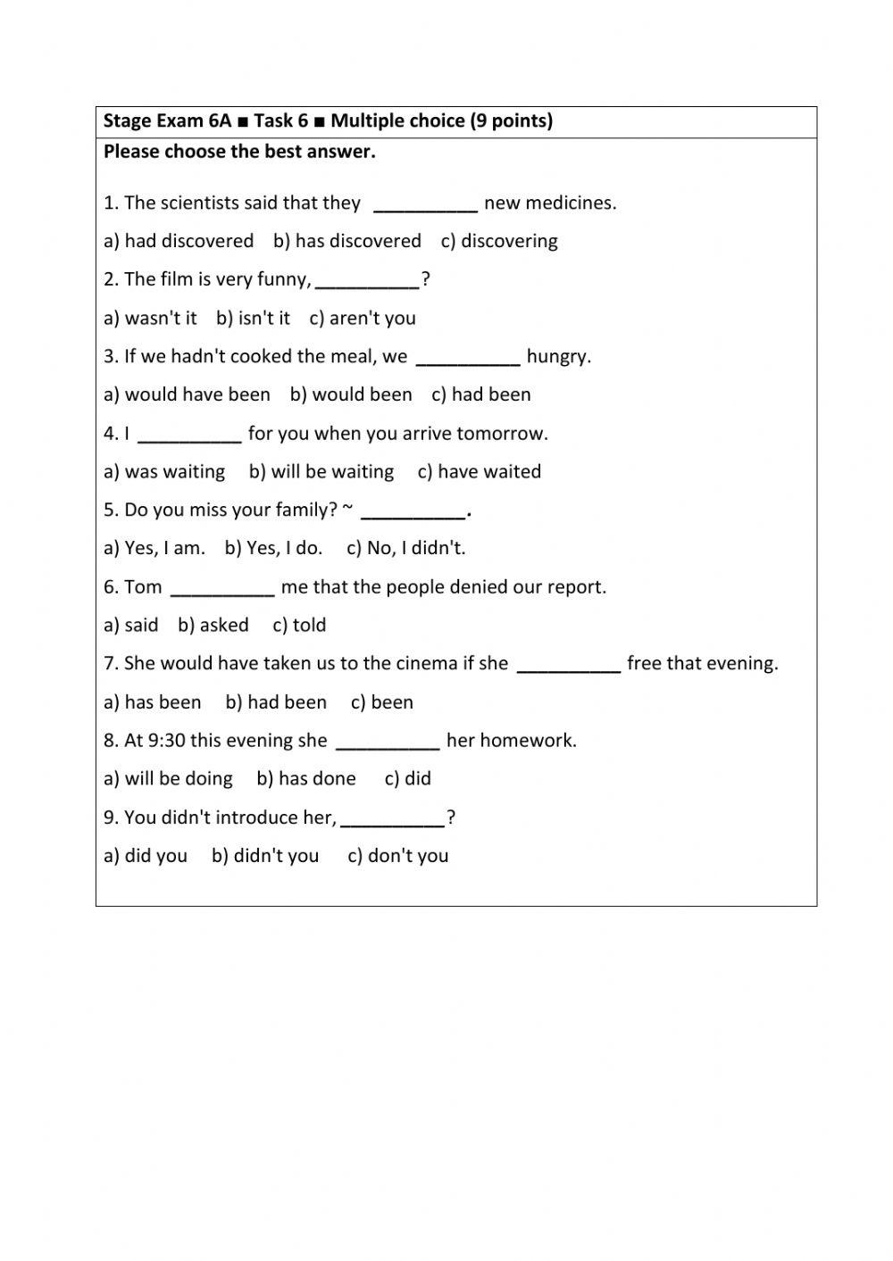 stage 6 grammar exam