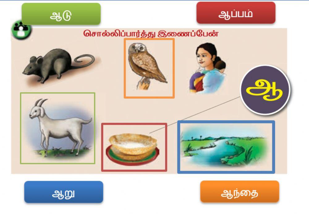 Tamil-ஆ எழுத்துக்கள் - படங்களை பார்த்து பெயர்களை பொருத்து
