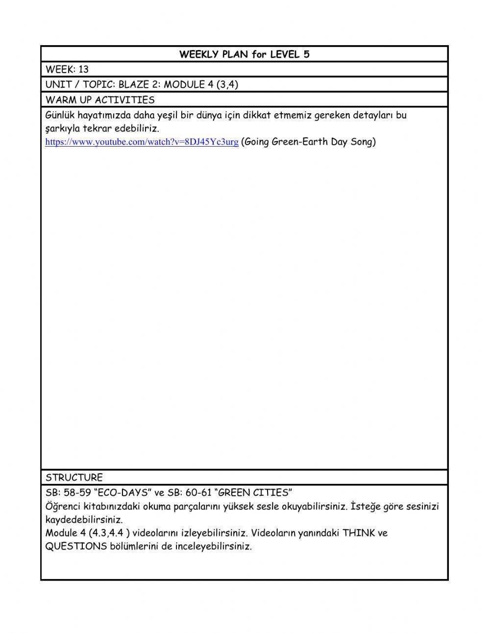 Level 5 weekly plan 13