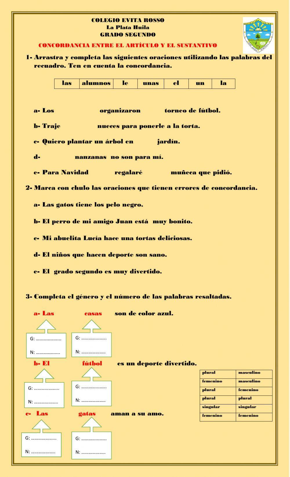 Concordancia entre el artículo y el sustantivo