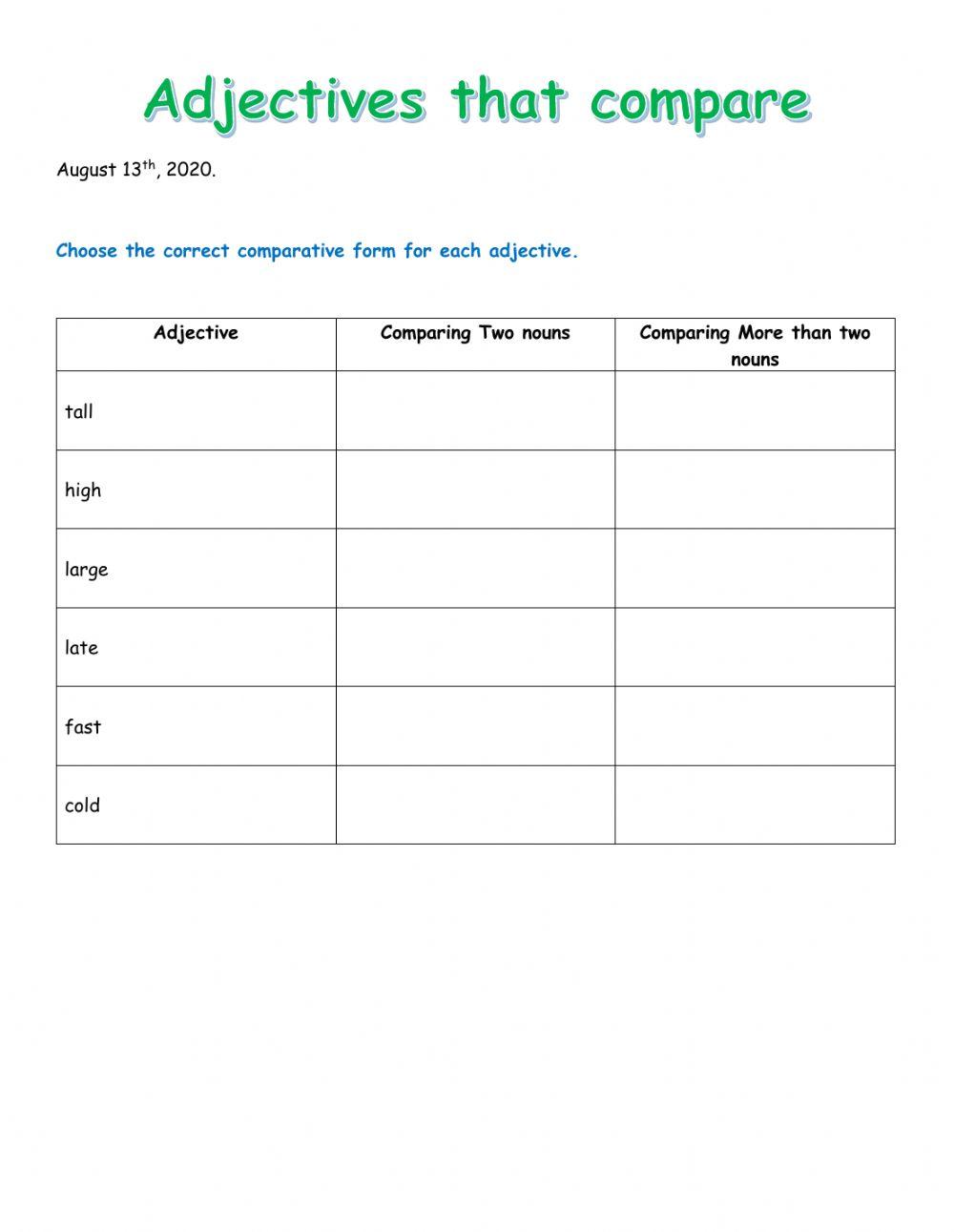 Comparative and superlative Comparative and superlative