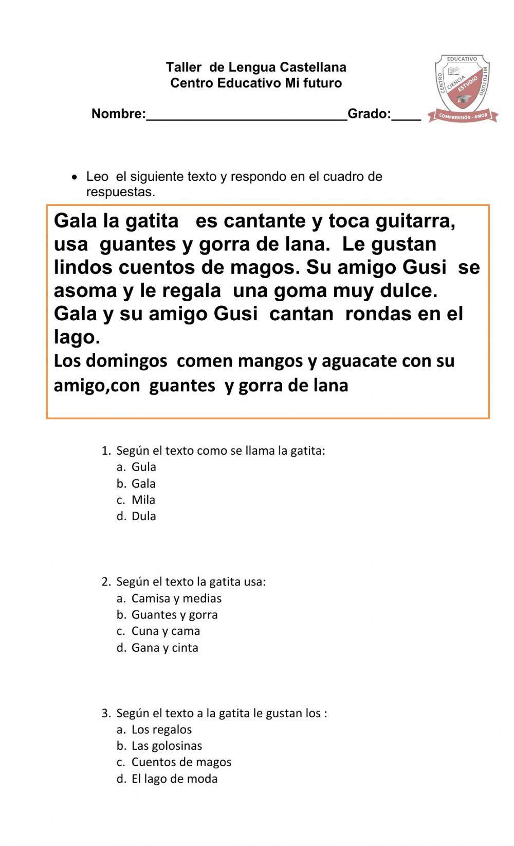 TALLER DE LENGUA CASTELLANA GA GO GU