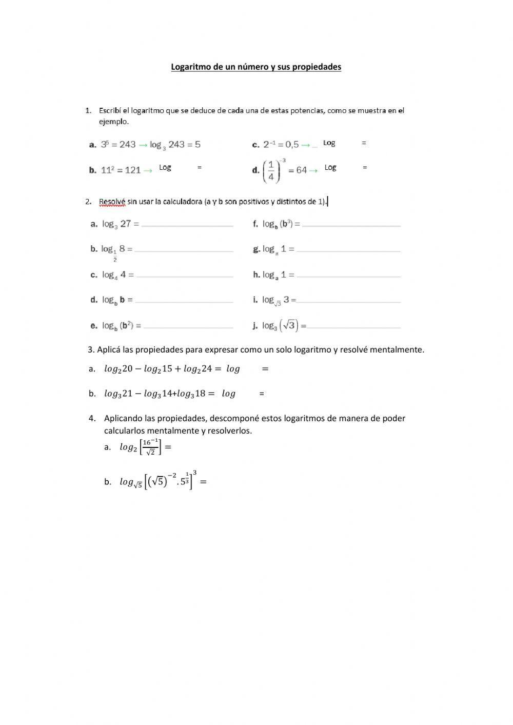 Logaritmos y propiedades