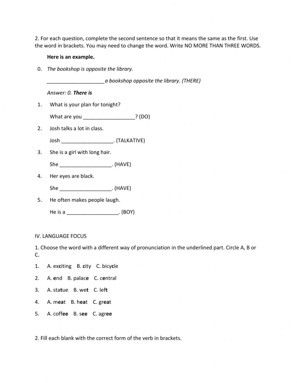 Lớp 6 - Kiểm tra 45 phút số 2 (Unit 3, 4)