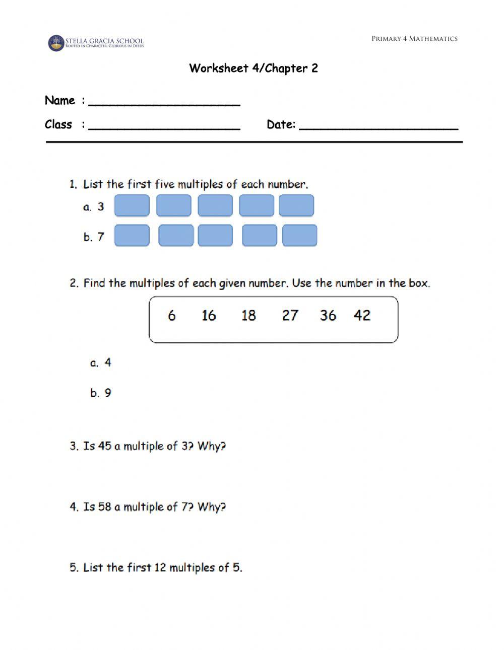 Worksheet 4 Chapter 2 Worksheet 4 Chapter 2