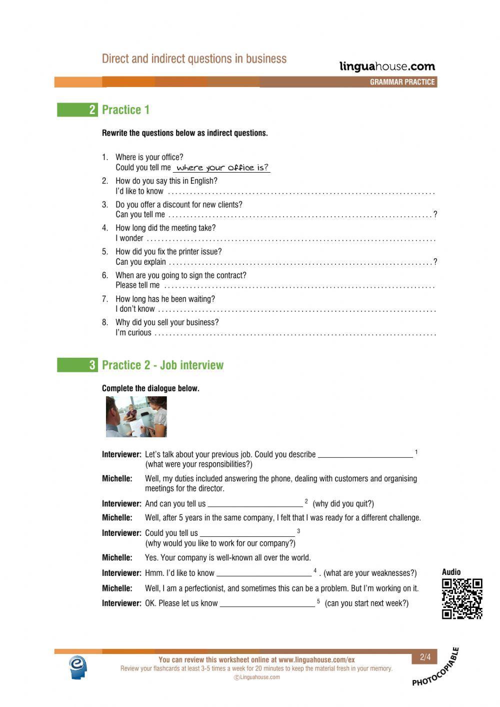 Indirect Questions at work