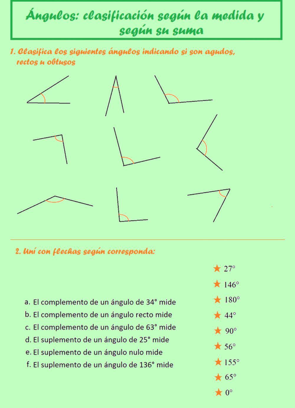 Ángulos: clasificación según la medida y según cuánto suman