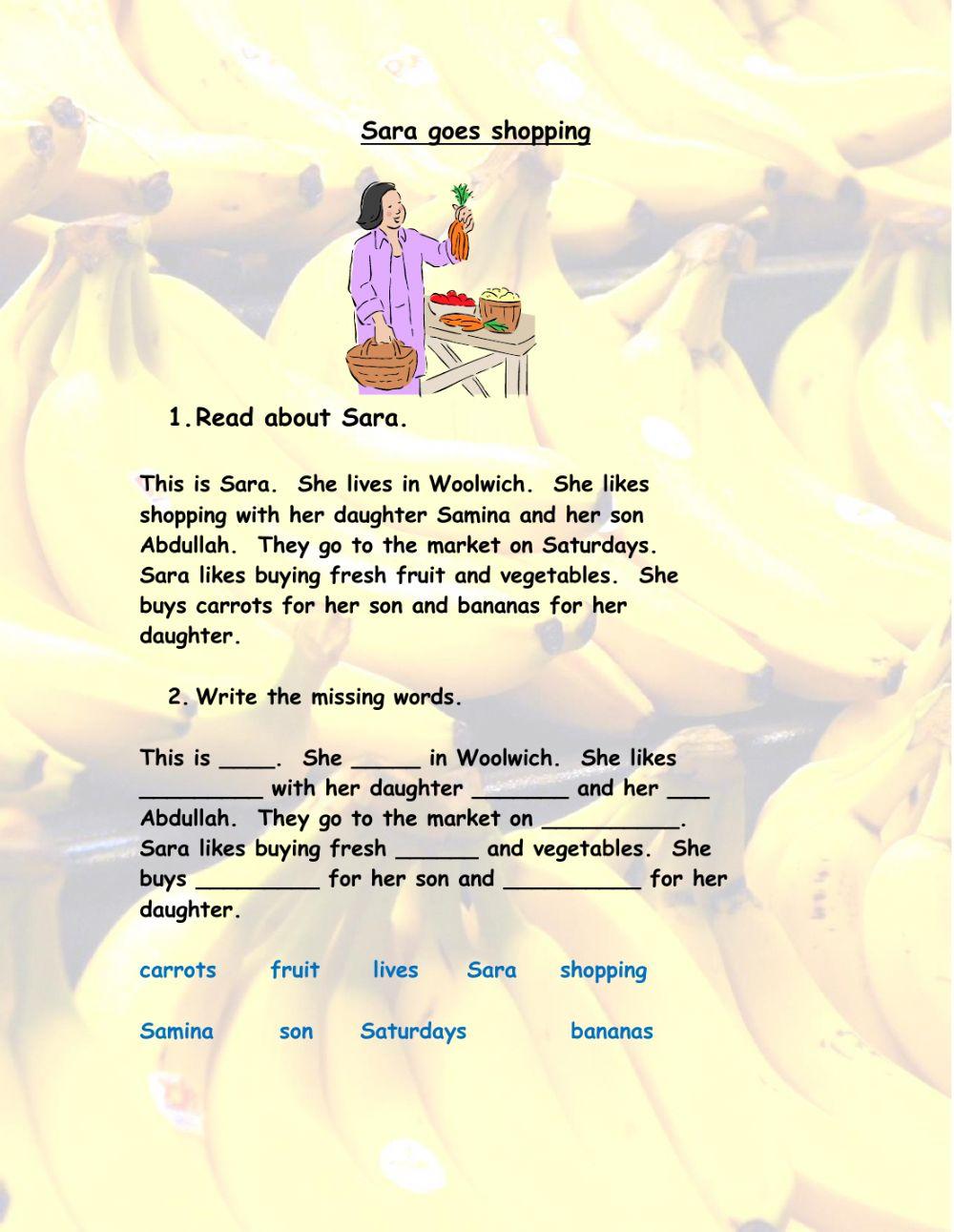 Sara goes shopping, 3rd p singular Present simple