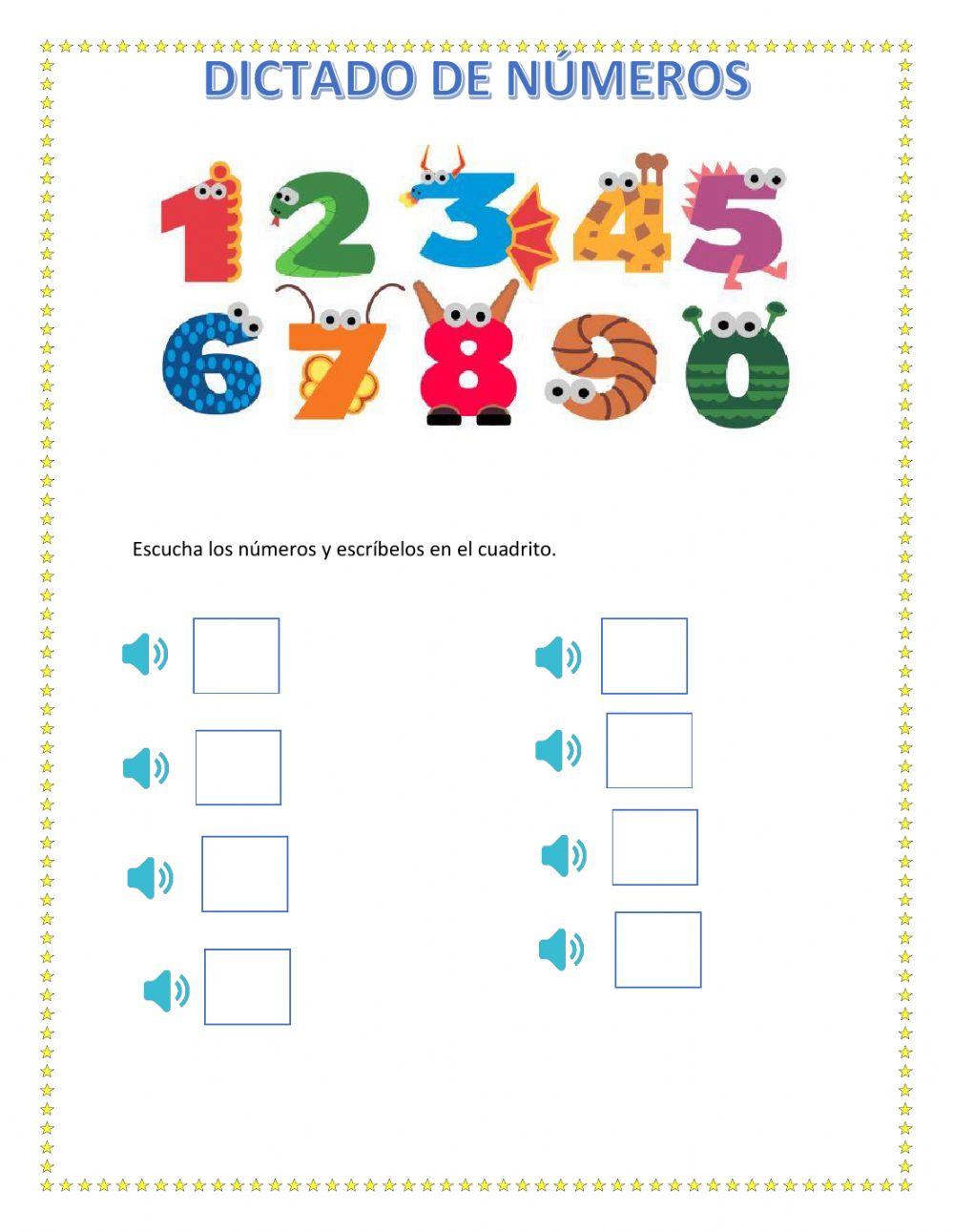 Dictado de números del 40 al 70