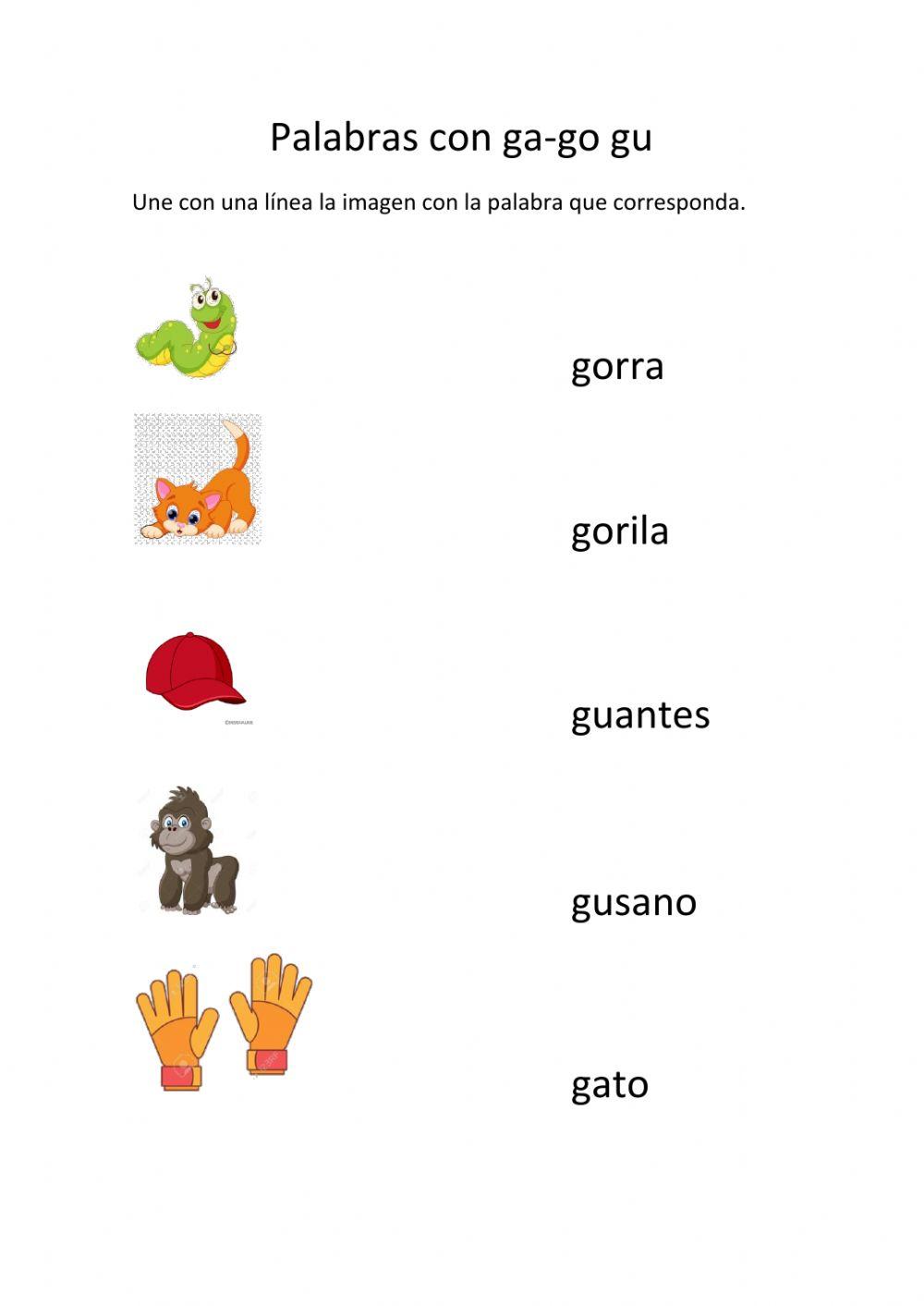 Palabras que inician con ga-go-gu worksheet | Live Worksheets