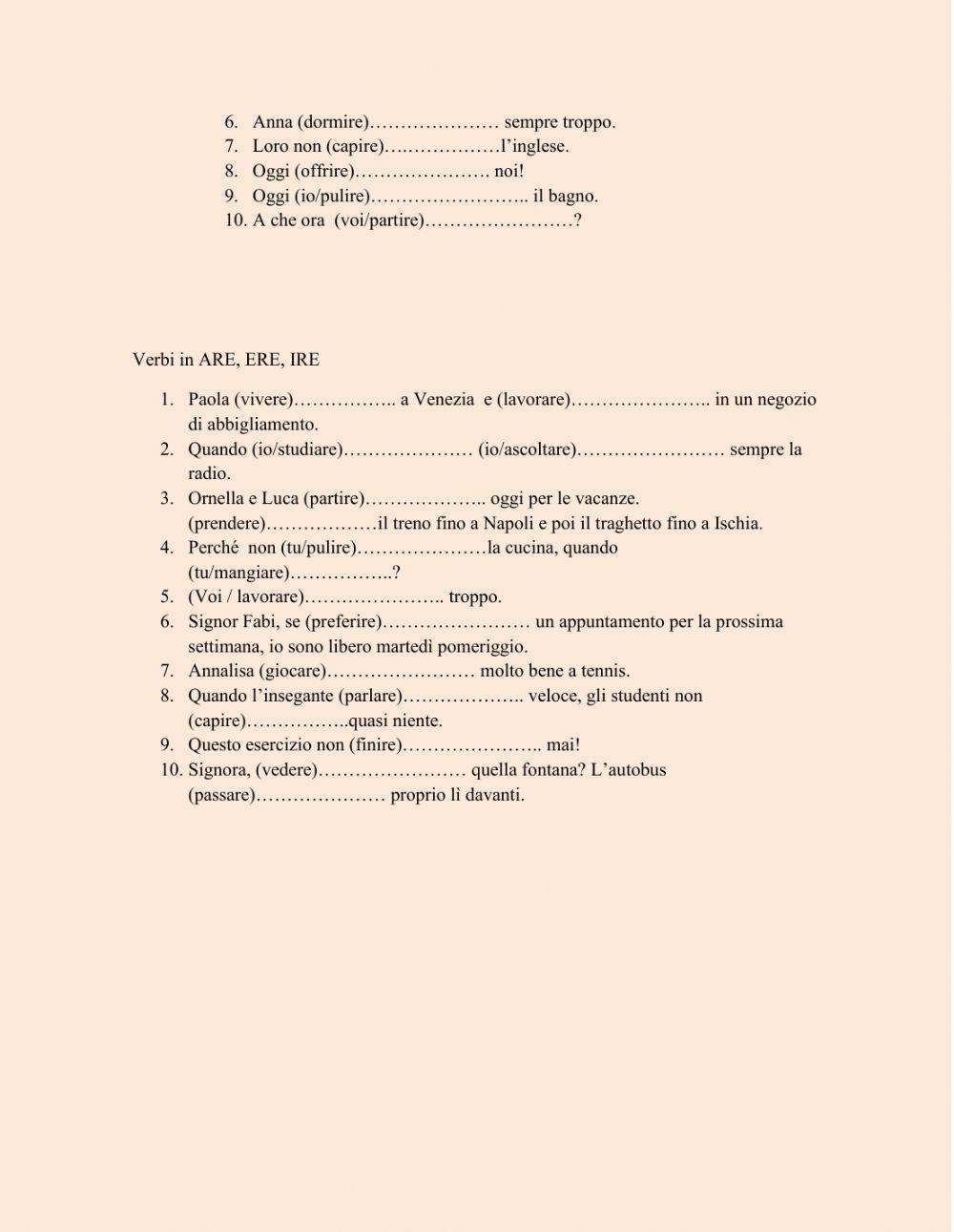 Verbi regolari activity | Live Worksheets