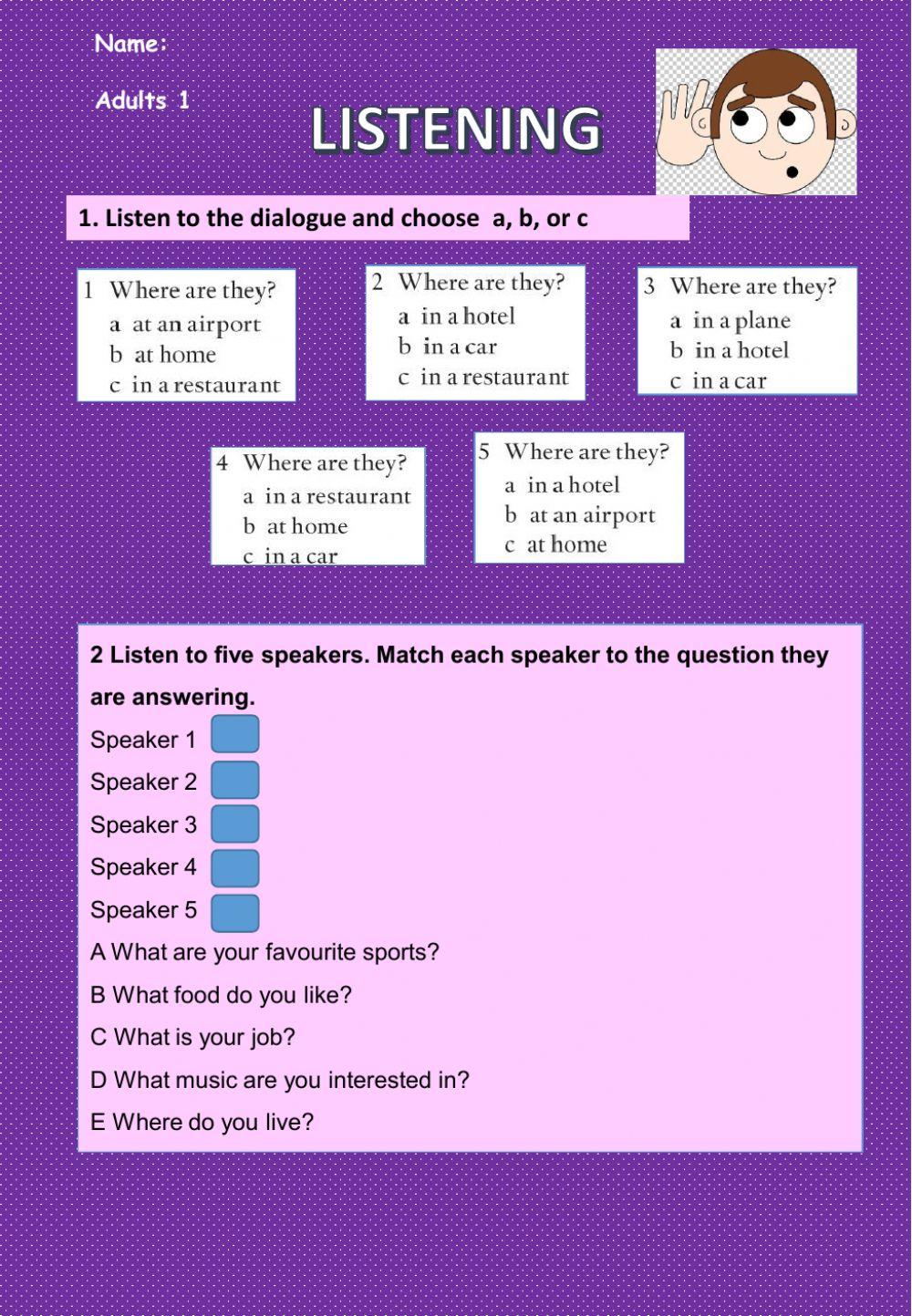 Listening comprehension online worksheet for Adultos1 Live Worksheets