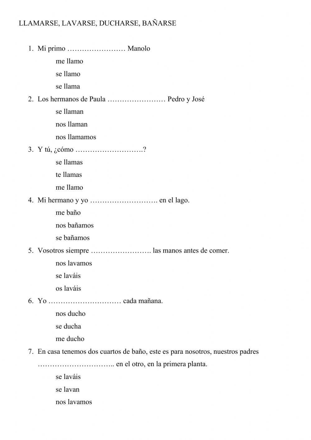 Me lavo, te bañas, se ducha