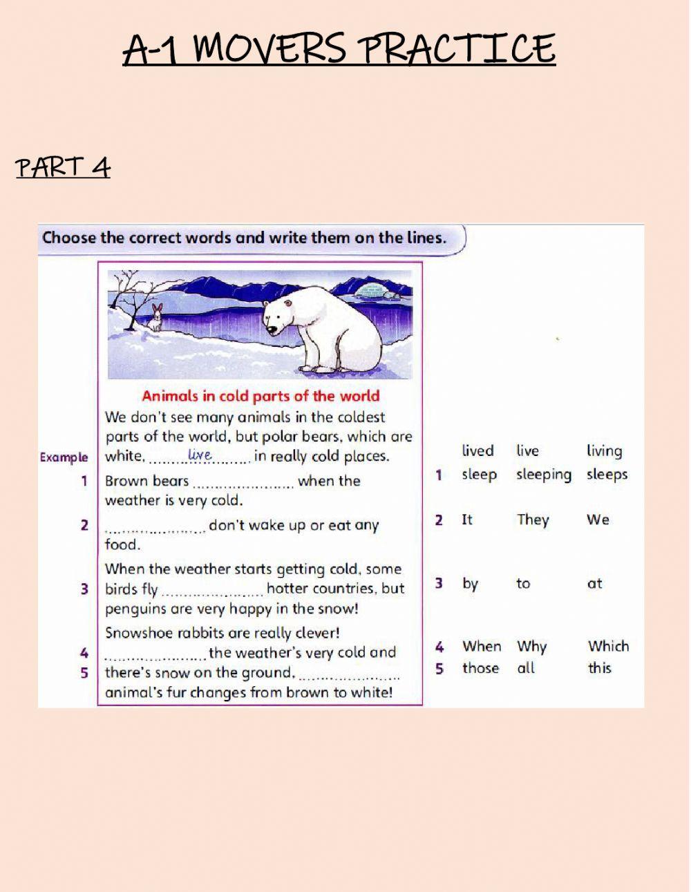 Reading and Writing movers practice part 4