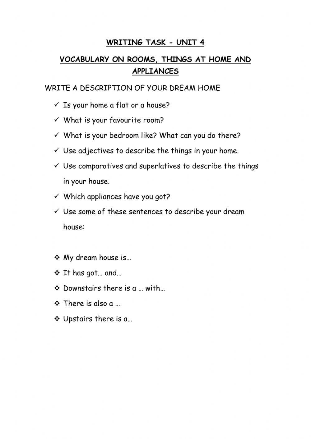 Writing task on my dream house