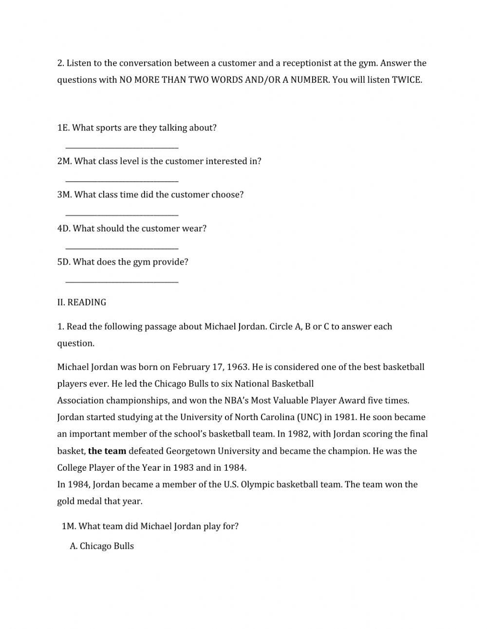 Lớp 6 - Kiểm tra 45 phút số 3 (Unit 7, 8)