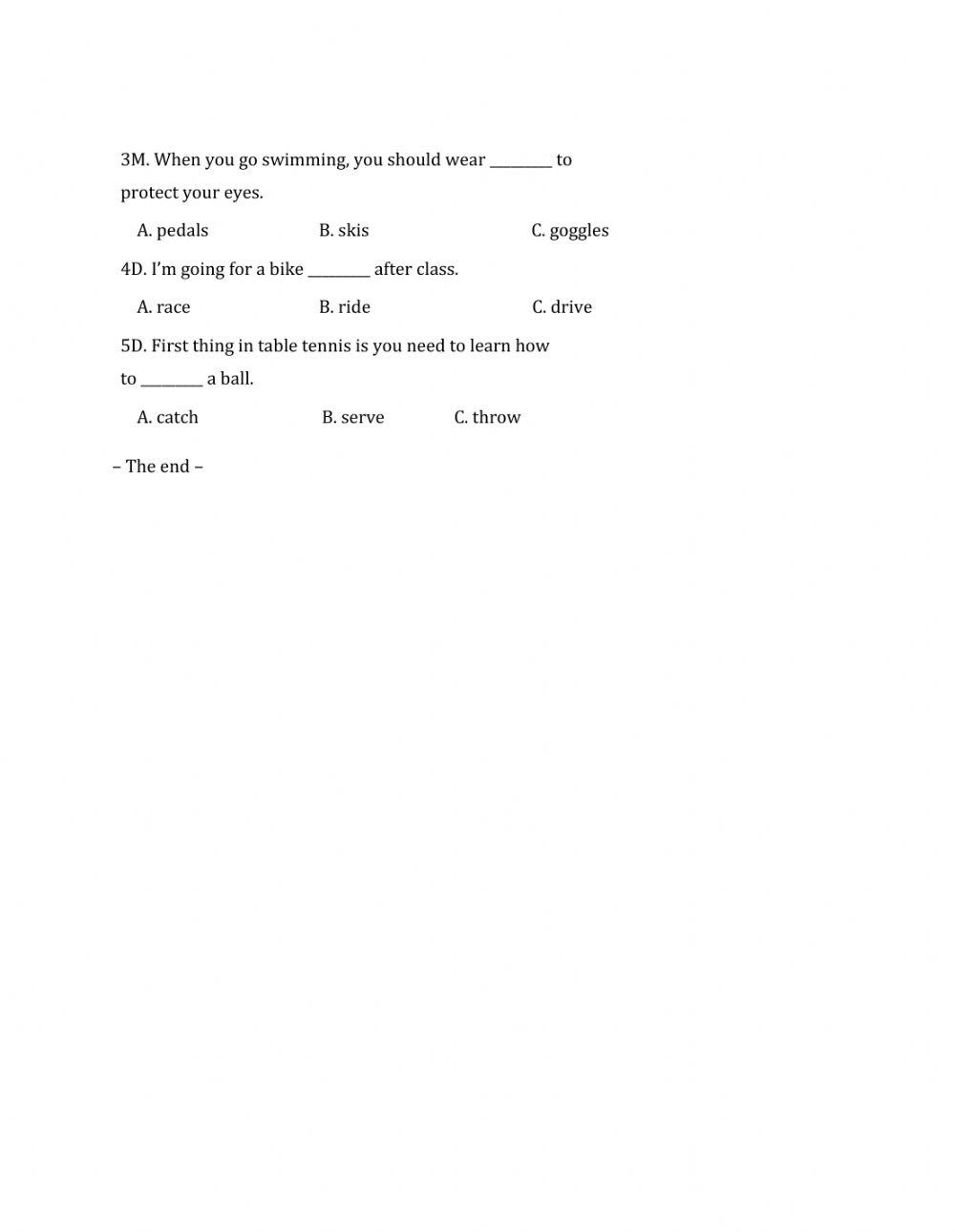 Lớp 6 - Kiểm tra 45 phút số 3 (Unit 7, 8)