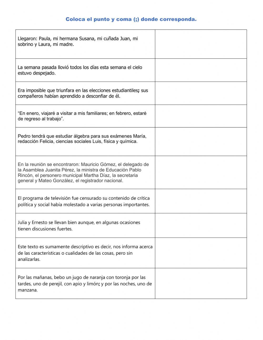 Uso del punto y coma