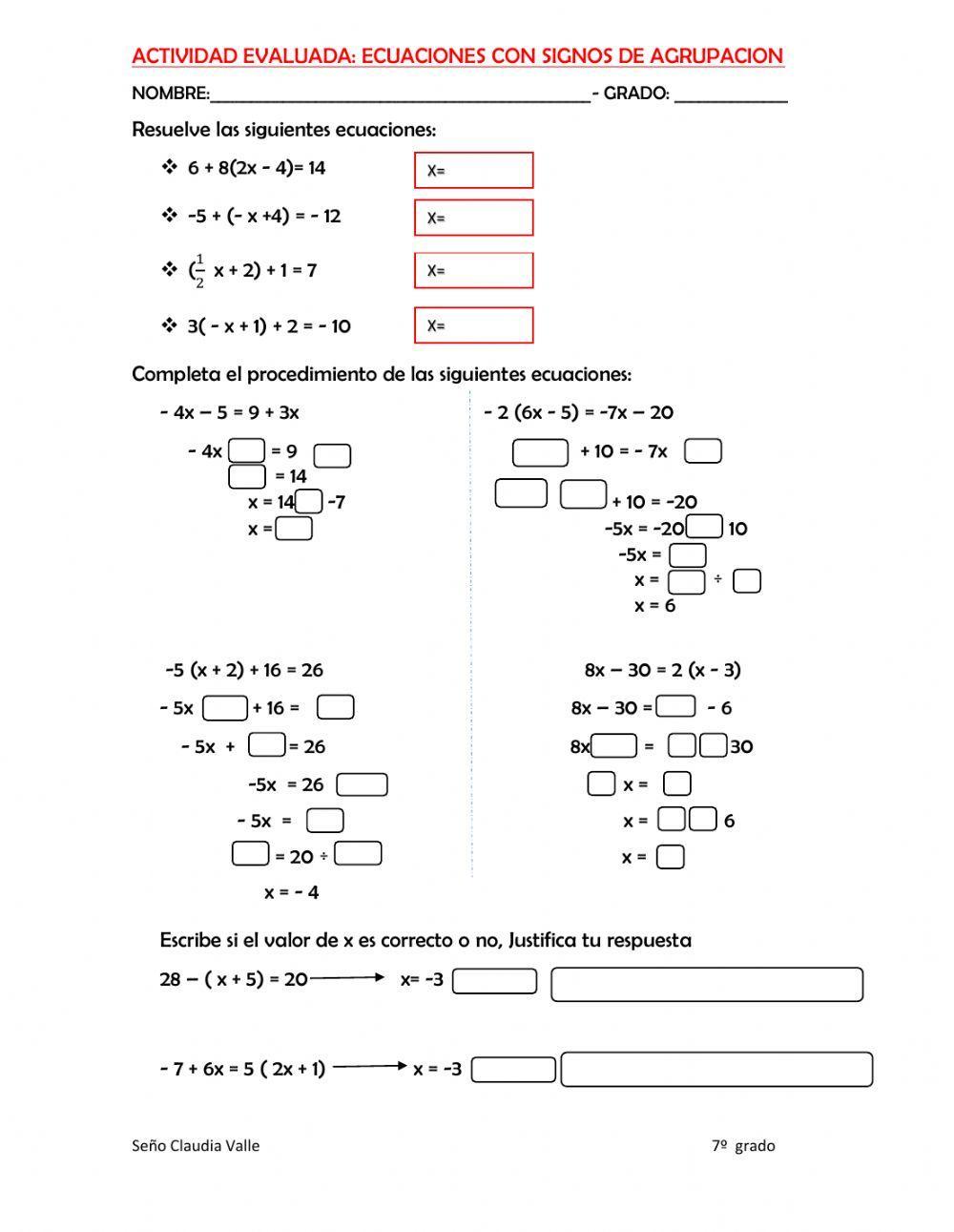 Ecuaciones de primer grado con signos de agrupación