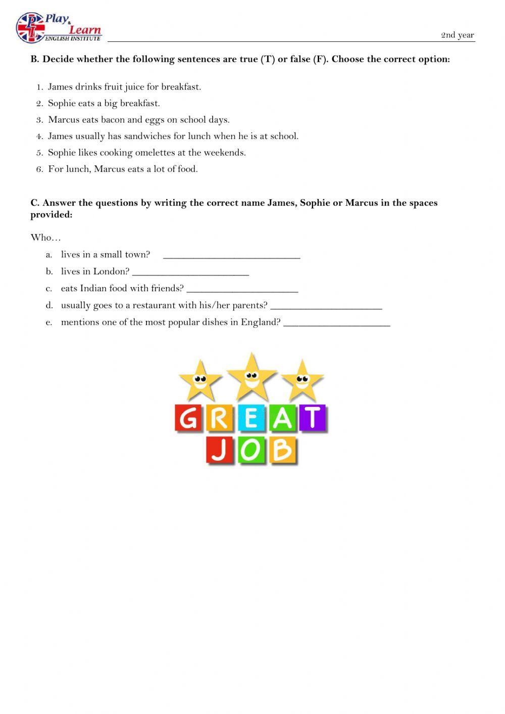 Reading Comprehension Test - 2nd year
