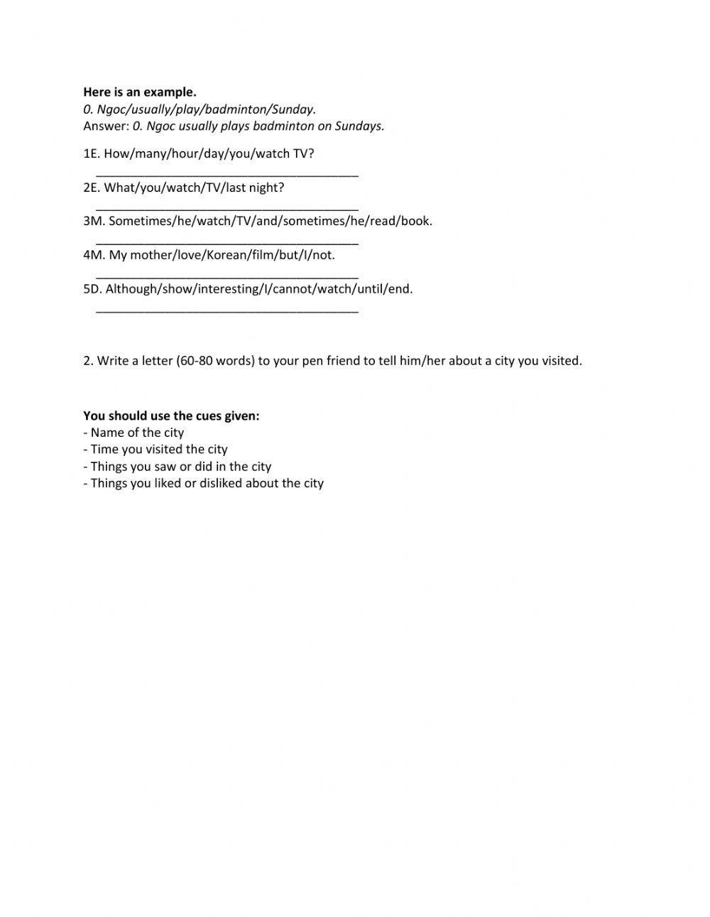 Lớp 6 - Kiểm tra 45 phút số 3 (Unit 7, 8, 9)